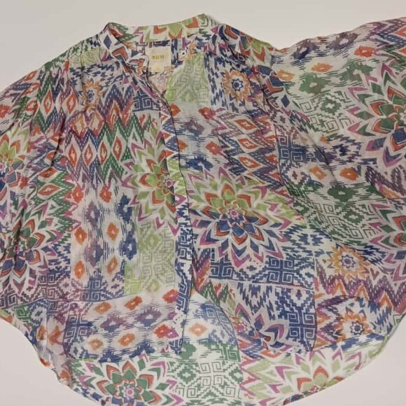 Anthropologie Maeve Brynna Blouse Dolman Sleeve Button Down Geometric Boho - Picture 1 of 6